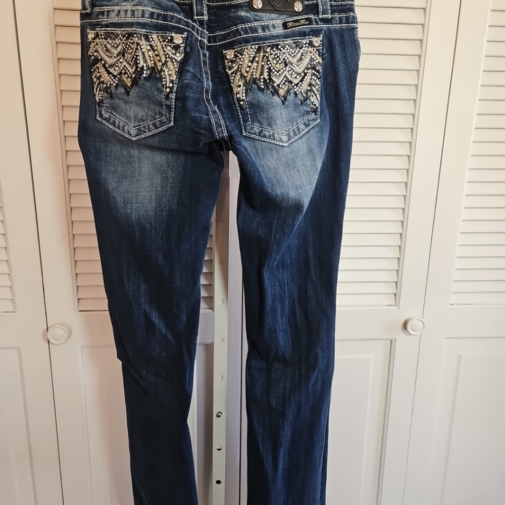 Miss Me WomensJeans Dark Blue Embellished Denim 5-Pocket Signature Bootcut 30 - Picture 10 of 13